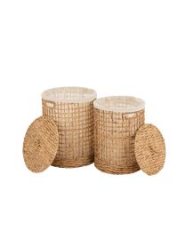 Set Van 2 Manden+deksel Was Waterhyacint Naturel
