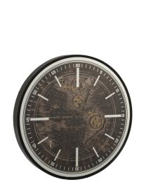 Klok Wereldkaart Mdf Antiek Goud/zwart Large