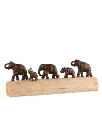 Figuur Olifanten Rij Mango Hout Aluminium Bronze