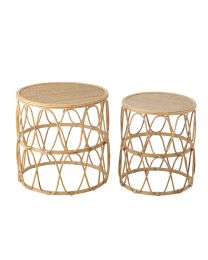 Set Van 2 Bijzettafel Golf Patroon Rotan Naturel
