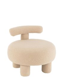 Kruk Rond Met Rugleuning Bouclé Warm Beige