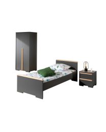London Combinatie In Antraciet Met Bed (90x200) Met Nachtkastje En 2-deurs Kleerkast.