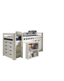 Pino Set: Compact Bed, Bureau, 4-ladekast, Kledingroede En Witte 2-deurs Kast