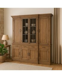 Landelijke Teak Vitrinekast Met Breakfront