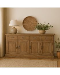 Teakhouten Dressoirkast Met 4 Deuren En 4 Lades
