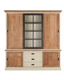 Vitrinekast 1 Glas Deur, 3 Lade, Teak Afwerking