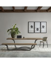 Eetkamertafel In Acacia Hout 260cm , Metalen Poot 