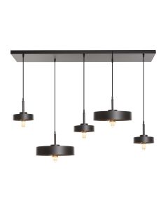 Hanglamp 5 Lichtbron Zwarte Afwerking Met Gouden Binnenkant