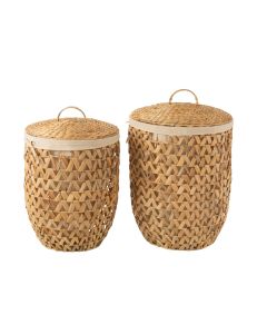 Set Van 2 Wasmanden + Deksel Waterhyacinth Naturel