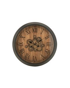 Klok Rond Romeinse Cijfers Tandwielen Metaal Zwart Large