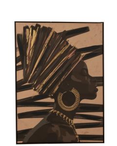 Kader Afrikaanse Vrouw Strepen Hout/canvas Bruin/zwart