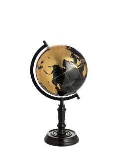 Wereldbol Op Voet Hout Zwart/goud Medium