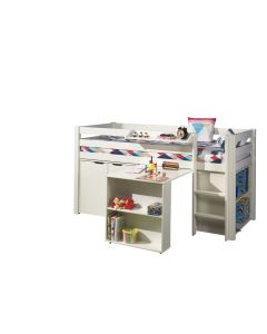 Pino Set Met Compact Bed, Bureau, Boekenkast, 2-deurs Commode En Kledingroede In Wit