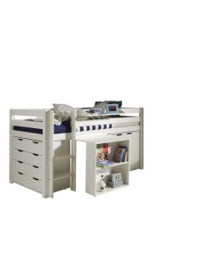 Pino Set: Compact Bed, Bureau, 4-ladekast, Kledingroede En Witte 2-deurs Kast