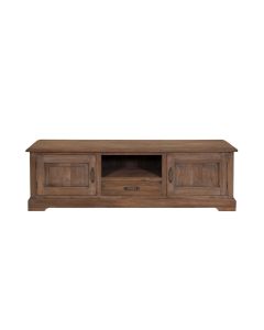 Tv-kast In Massief Teak, Natuurkleur Met Grijze Afwerking